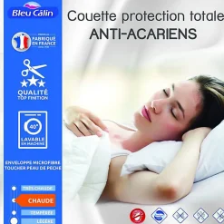 Couette protection totale anti acariens 400 gr/m² 140 x 200 cm pour lit 1 place 90 x 190 cm>Bleu Calin Discount
