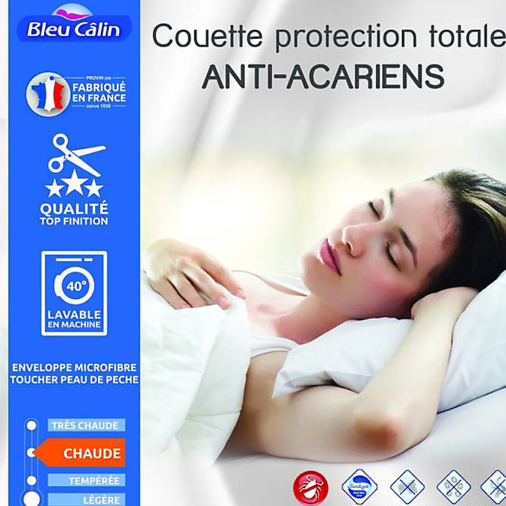 Couette protection totale anti acariens 400 gr/m² 220 x 240 cm pour lit 2 places 140 x 190 cm à 160 x 200 cm>Bleu Calin Sale