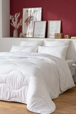 Couette tempérée 220 x 240 cm polyester microfibre blanc 250g/m²>Abeil Discount