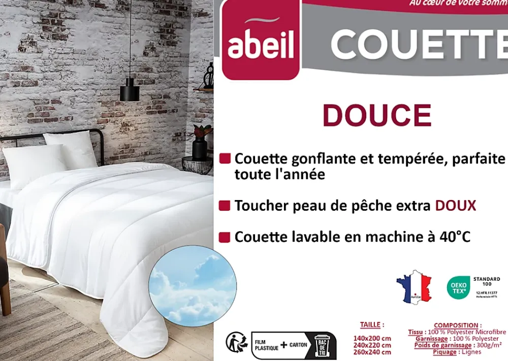 Abeil Couette tempérée 240 x 260 cm polyester microfibre blanc 300g/m²* Couette