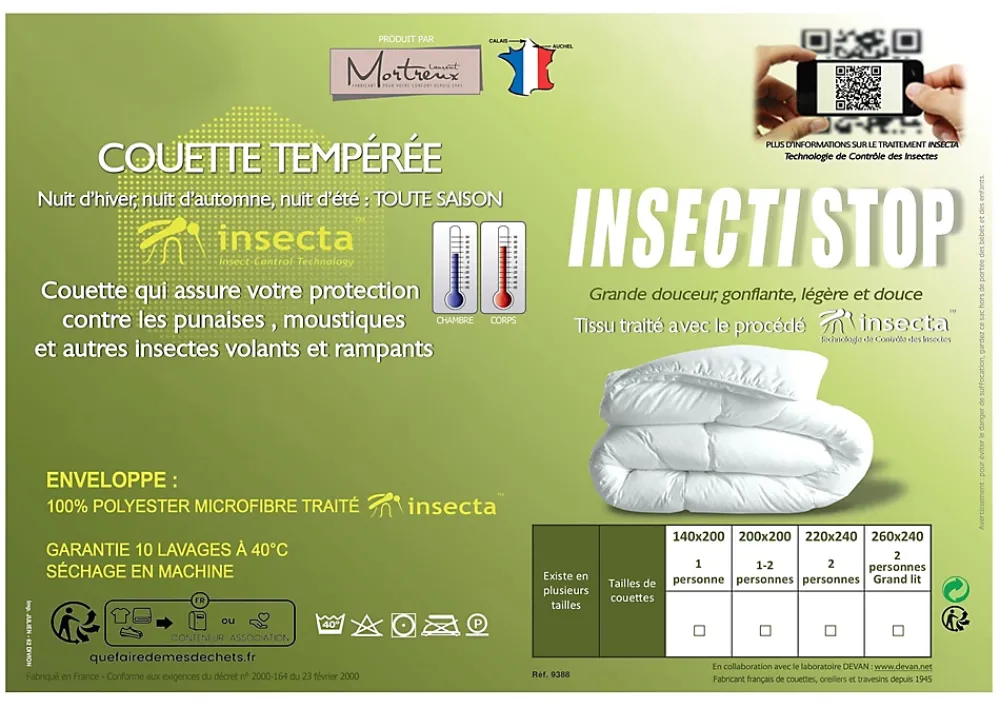 Mortreux Couette Tempérée Anti Insectes - 1 ou 2 Personnes 220 x 240 - 14923* Couette