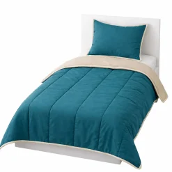 Couette tempérée Bleu canard / Sable - 1 personne 140 x 200 - 17332>Mortreux Discount