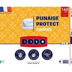 Couette tempérée 140x200 cm - 1 personne - Protection anti punaise, anti acarien - 300G/m² - Blanc - Fabriqué en France><noscript><img width=