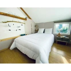 Couette tempérée 140x200 cm - 1 personne - Protection anti punaise, anti acarien - 300G/m² - Blanc - Fabriqué en France><noscript><img width=
