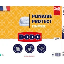 Dodo Couette tempérée 240x260 cm - 2 personnes - Protection anti punaise, anti acarien - 300G/m² - Blanc - Fabriqué en France* Couette