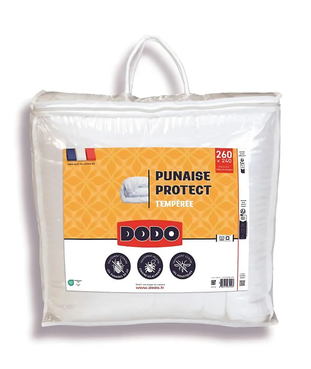 Dodo Couette tempérée 240x260 cm - 2 personnes - Protection anti punaise, anti acarien - 300G/m² - Blanc - Fabriqué en France* Couette