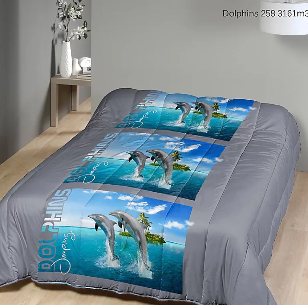 Mortreux Couette Tempérée imprimée Dauphins - 1 ou 2 personnes 200 x 200 - 20390* Couette