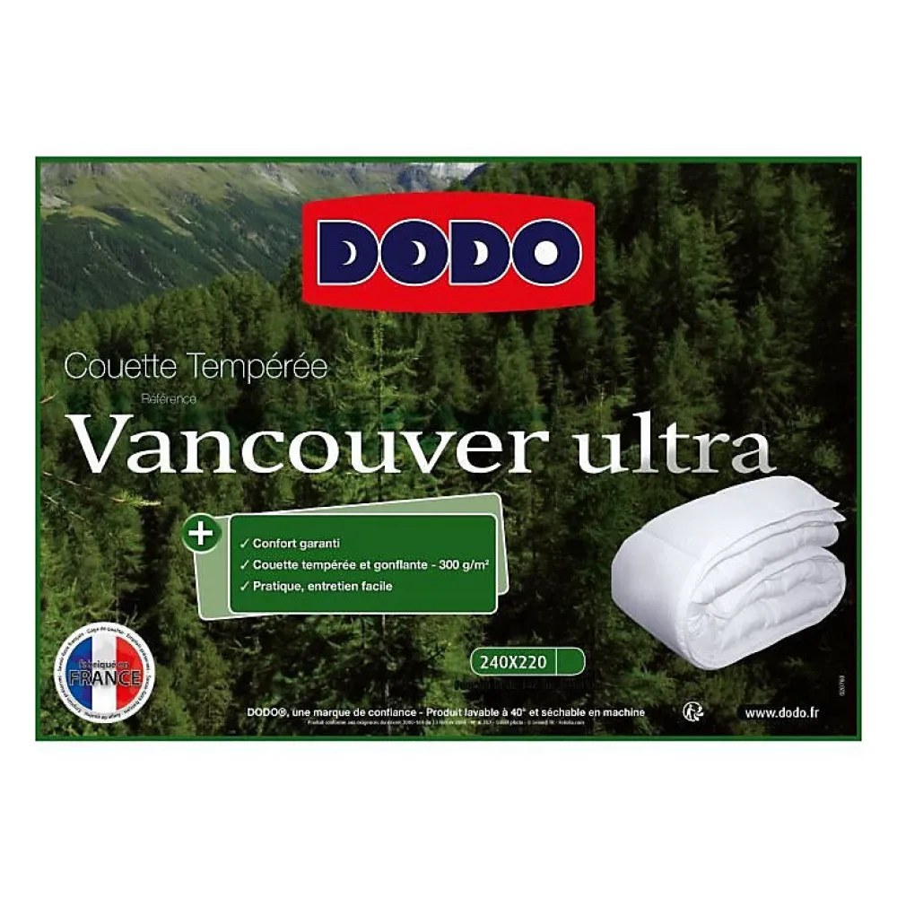Couette tempérée Vancouver Ultra - 220 x 240 cm - 300gr/m² - Blanc ->Dodo Discount