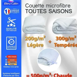 Bleu Calin Couette toutes saisons microfibre 140 x 200 cm pour lit 1 place 90 x 190 cm* Couette