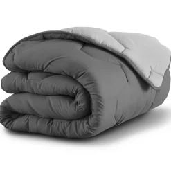 Couette 220x240 CM ABBY bicolore gris clair et gris 300 gr + 2 oreillers><noscript><img width=