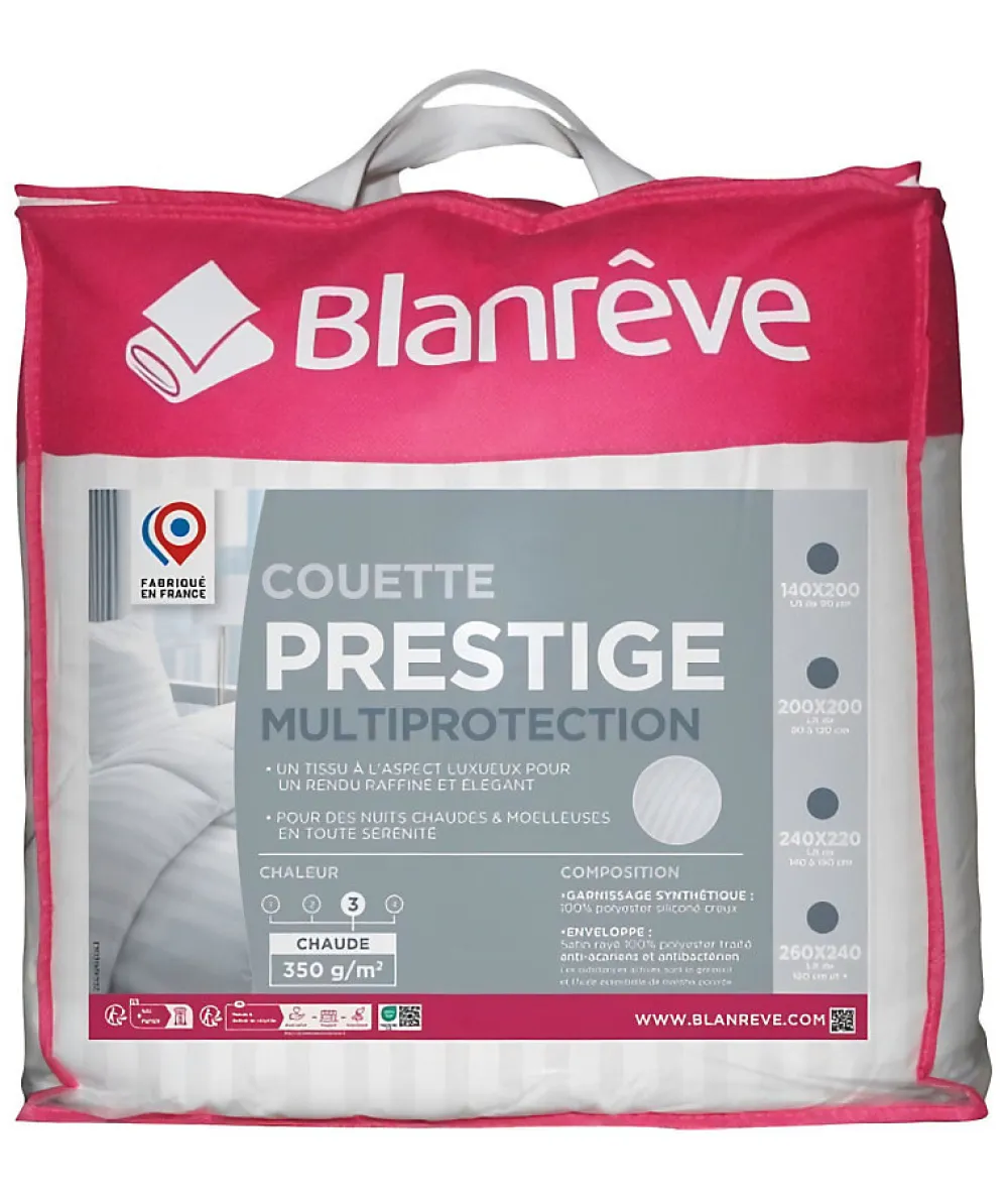 Blanreve Couette 240x260 cm PRESTIGE Multiprotection - 100% Polyester - 2 Personnes - Satin rayé* Couette