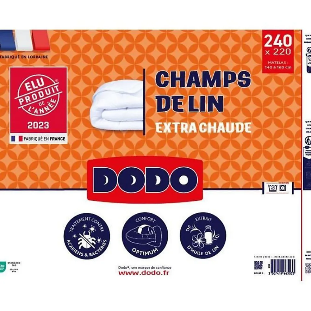 Couette 220x240 cm CHAMPS DE LIN - Chaude - 450G/m² - Couette 2 personnes -Douce et Chaude -Anti-acariens Antibactériens>Dodo Online