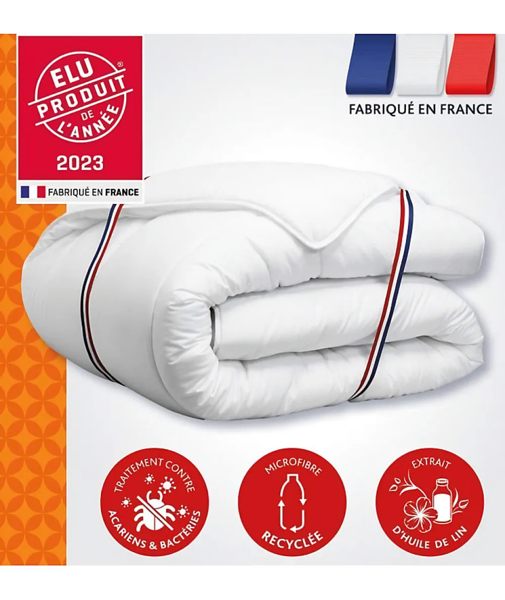 Dodo Couette 240x260 cm CHAMPS DE LIN - Chaude - 450G/m² - Couette 2 personnes -Douce et Chaude -Anti-acariens Antibactériens* Couette