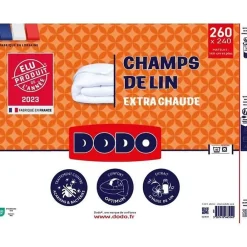 Dodo Couette 240x260 cm CHAMPS DE LIN - Chaude - 450G/m² - Couette 2 personnes -Douce et Chaude -Anti-acariens Antibactériens* Couette
