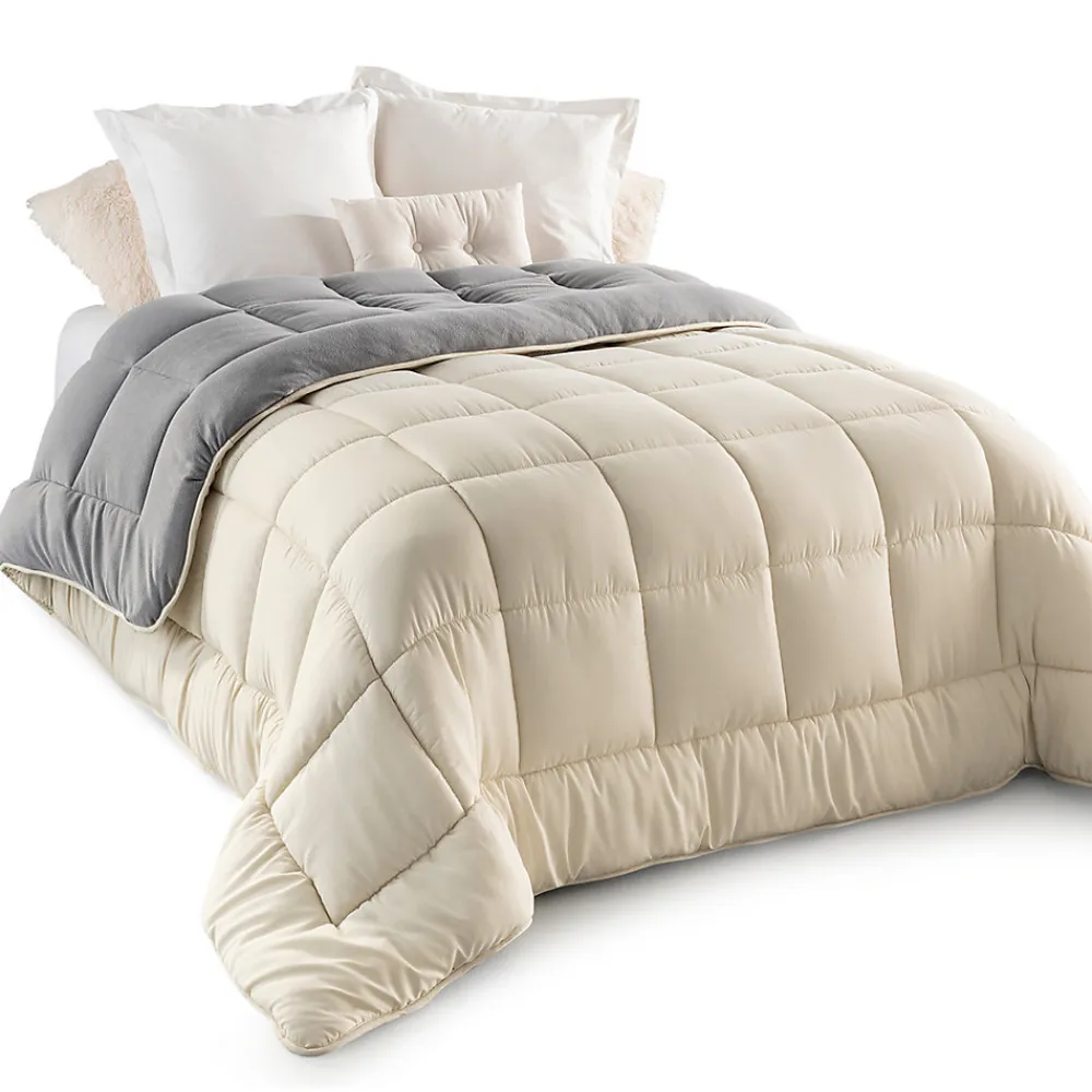 Couette 220x240 CM ZOE polaire biface gris et crème 400 gr>IDMarket Hot