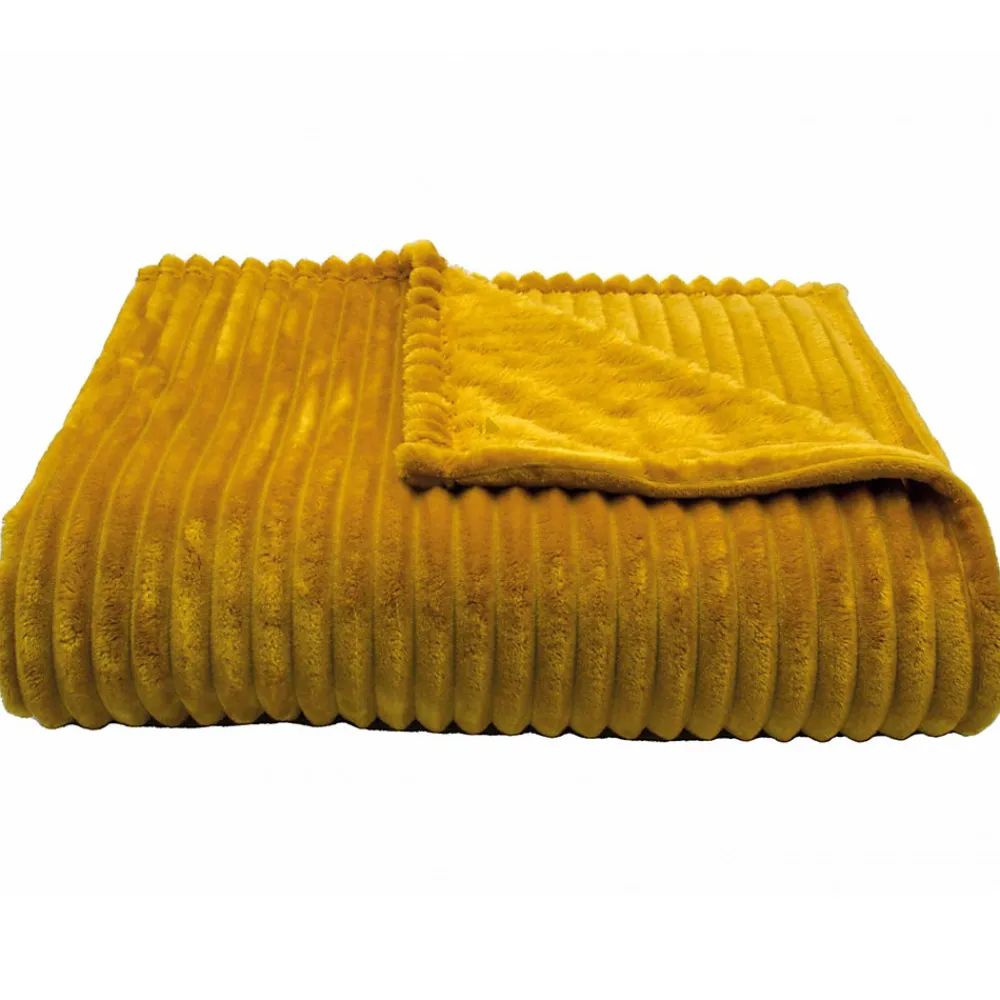 Couverture 100% polyester 180x240 cm microvelours DOLCE jaune miel>Linnea Sale