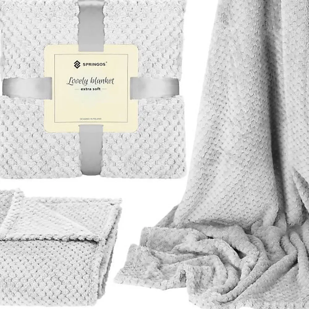 Couverture - - 150x200 cm - Polyester 100% - Gris clair - Douce et chaude>Springos Clearance