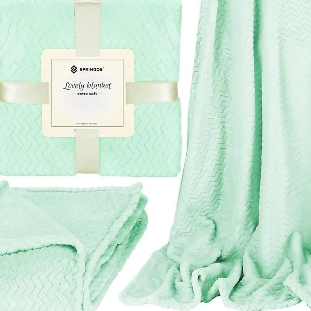 Couverture - - Zigzag - 130 x 180 cm - Polyester - Vert pastel>Springos