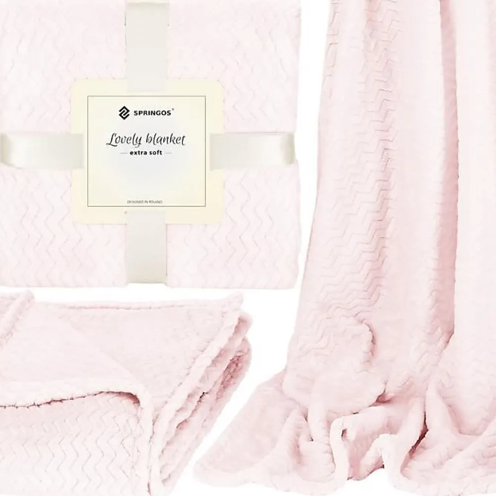 Springos Couverture - - Zigzag - 70 x 160 cm - Rose pastel - Douce et chaude* Couverture