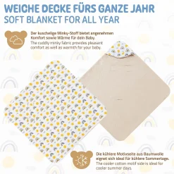Joyz Couverture bébé moelleuse 84x84 cm beige motif arc-en-ciel en coton/polyester lavable à machine* Couverture