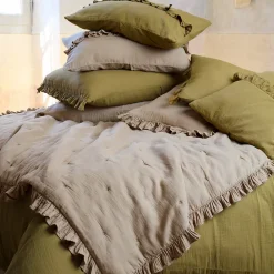 Linnea Couverture courtepointe en mousseline de coton 150x150 cm + 5 cm ELZA jaune jasmin* Couverture