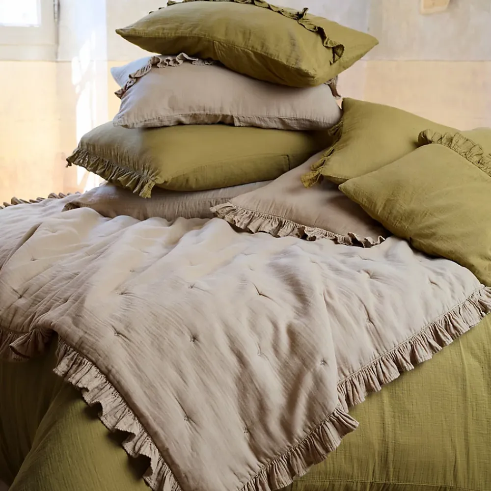 Linnea Couverture courtepointe en mousseline de coton 150x150 cm + 5 cm ELZA jaune jasmin* Couverture