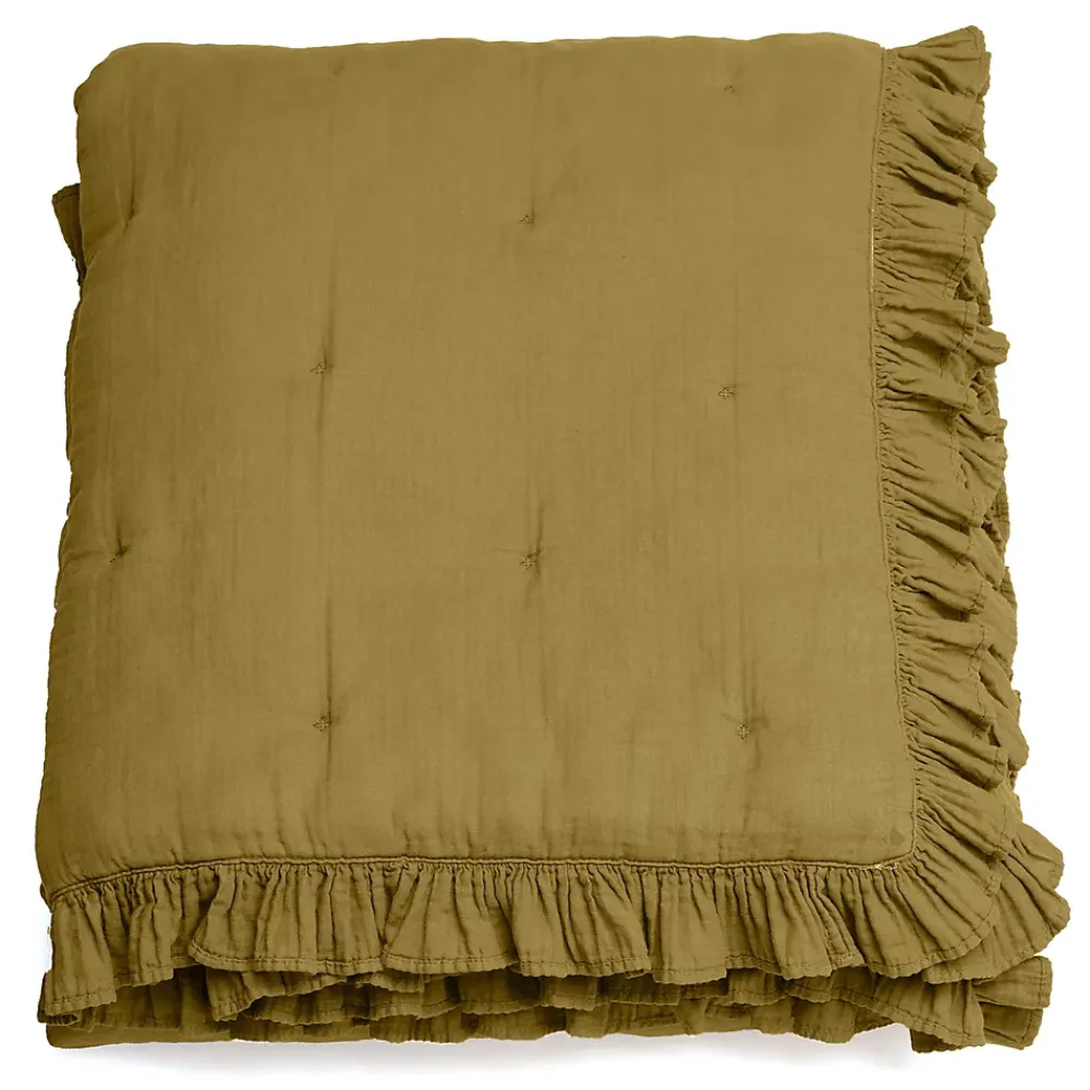 Linnea Couverture courtepointe en mousseline de coton 150x150 cm + 5 cm ELZA jaune jasmin* Couverture