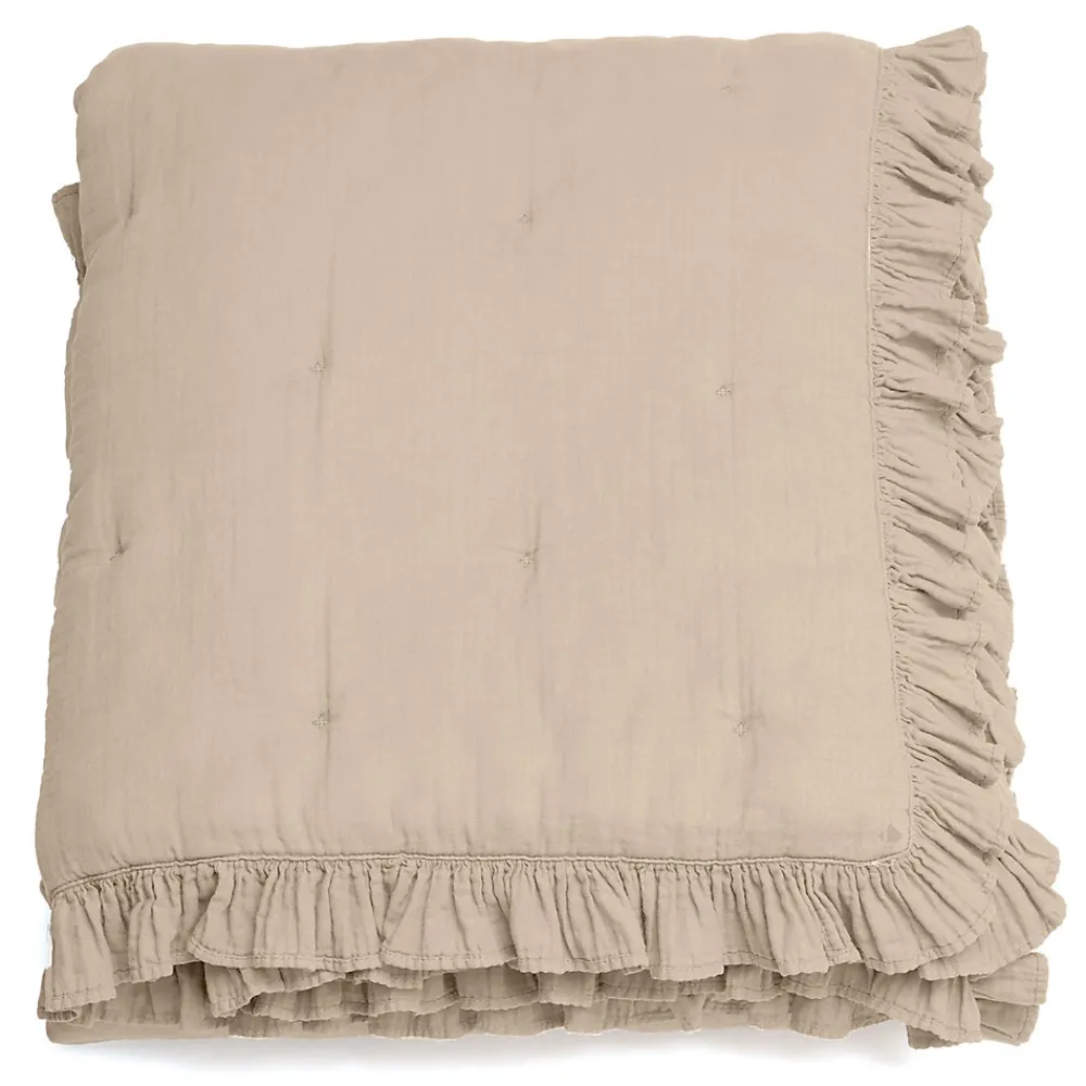 Couverture courtepointe en mousseline de coton 150x150 cm + 5 cm ELZA beige ficelle>Linnea Outlet