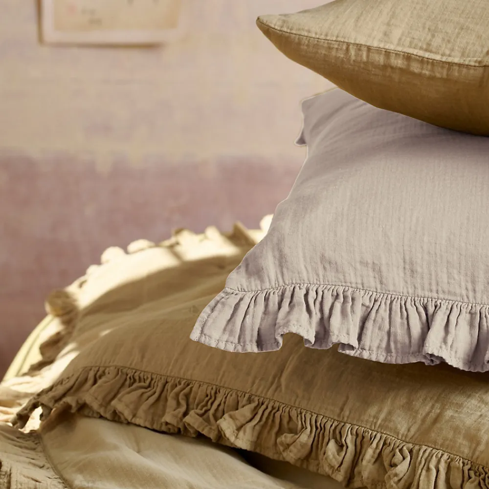 Couverture courtepointe en mousseline de coton 150x150 cm + 5 cm ELZA beige ficelle>Linnea Outlet