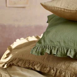 Linnea Couverture courtepointe en mousseline de coton 150x150 cm + 5 cm ELZA vert mousse* Couverture