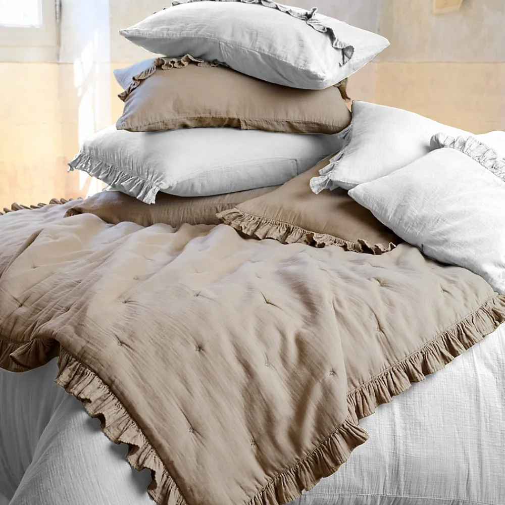 Couverture courtepointe en mousseline de coton 150x150 cm + 5 cm ELZA blanc neige>Linnea Online