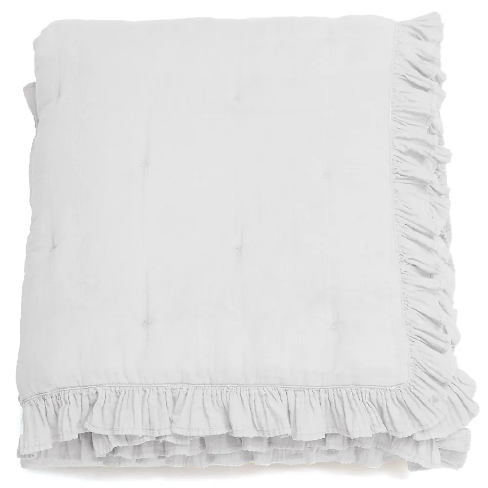 Couverture courtepointe en mousseline de coton 150x150 cm + 5 cm ELZA blanc neige>Linnea Online