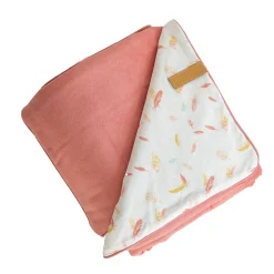 Couverture double face petites plumes (75x100 cm - Rose Blush)>Domiva New