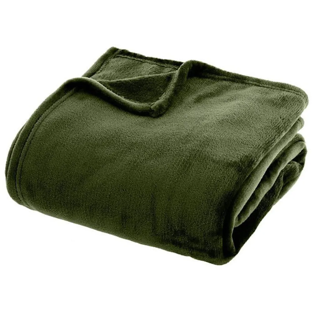 Couverture flanelle 180 x 230 cm kaki polyester>Atmosphera New