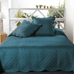 Couverture molletonné surpiquage graphique (180x240 cm - Bleu Foncé)> New