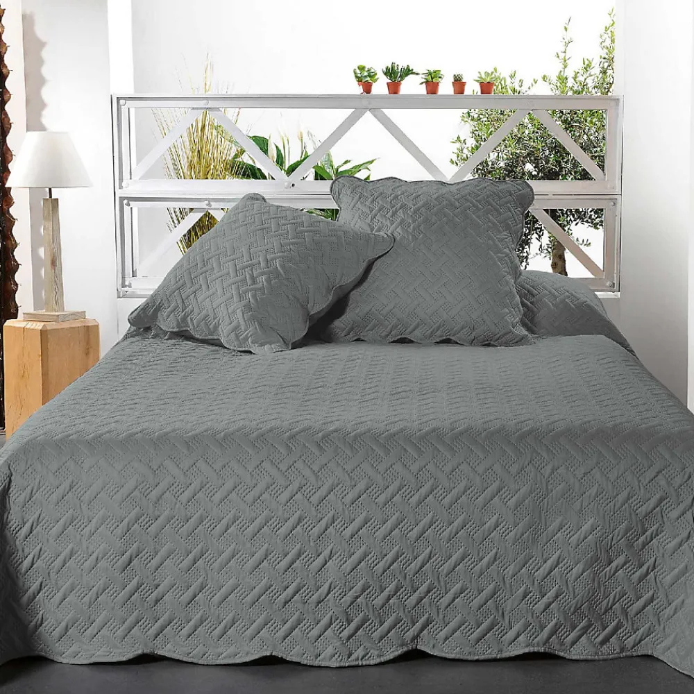 Couverture molletonné surpiquage graphique (150x150 cm - Gris Foncé)>Linder New