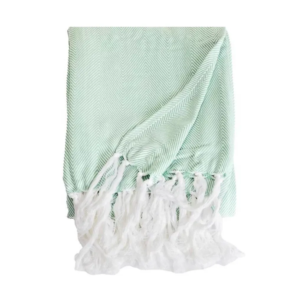 Sacasa Couverture plaid 100% coton bleu turquoise avec franges 180x220cm ZIGORA -* Boutis, Couvre-Lit, Édredon