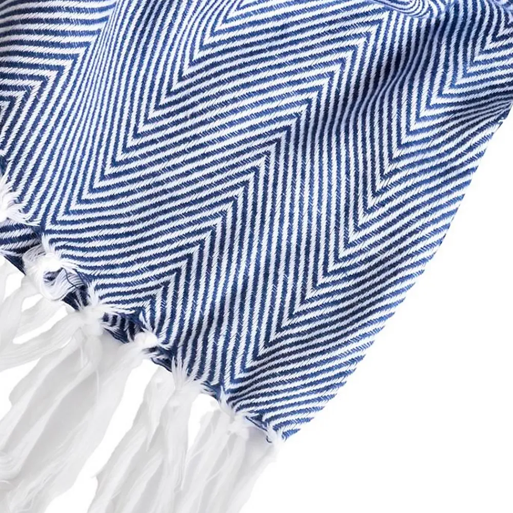 Sacasa Couverture plaid 100% coton bleu marine avec franges 180x220cm ZIGORA -* Boutis, Couvre-Lit, Édredon