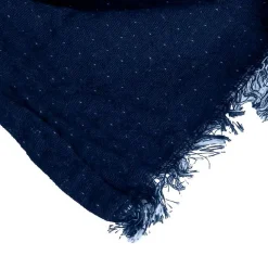 Sacasa Couverture plaid 100% coton bleu marine avec franges 130x170cm BITALD -* Boutis, Couvre-Lit, Édredon