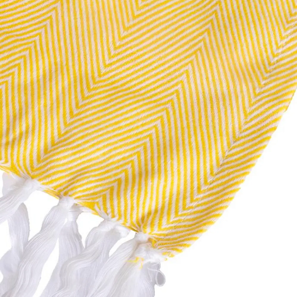 Couverture plaid 100% coton jaune avec franges 180x220cm ZIGORA ->Sacasa Discount