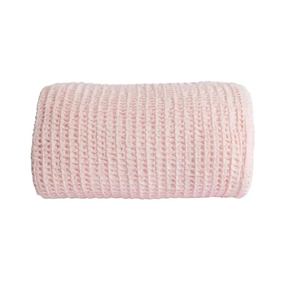 Couverture plaid 100% coton rose pâle avec pompons 130x170cm ARNISKA ->Sacasa