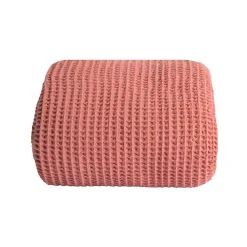 Couverture plaid 100% coton rose saumon avec pompons 130x170cm ARNISKA -><noscript><img width=