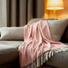 Sacasa Couverture plaid 100% coton rose saumon avec franges 180x220cm ZIGORA -* Boutis, Couvre-Lit, Édredon