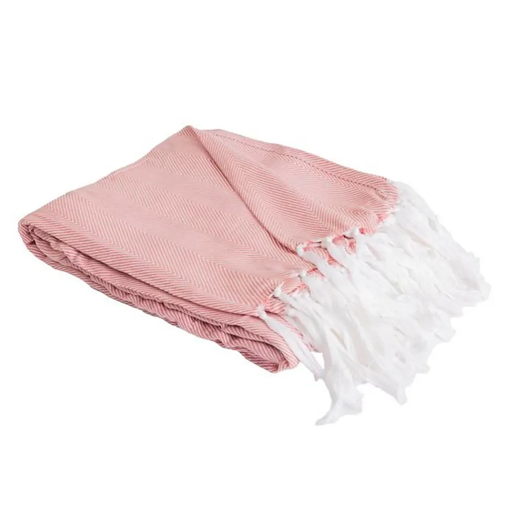 Sacasa Couverture plaid 100% coton rose saumon avec franges 180x220cm ZIGORA -* Boutis, Couvre-Lit, Édredon