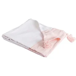 Sacasa Couverture plaid 100% coton rose pâle avec pompons 130x170cm SLAVANN -* Boutis, Couvre-Lit, Édredon
