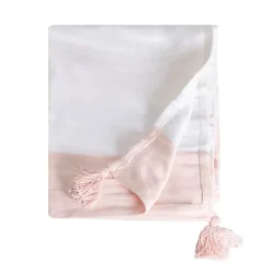 Sacasa Couverture plaid 100% coton rose pâle avec pompons 130x170cm SLAVANN -* Boutis, Couvre-Lit, Édredon