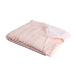 Sacasa Couverture plaid 100% coton rose pâle avec franges 130x170cm BITALD -* Boutis, Couvre-Lit, Édredon
