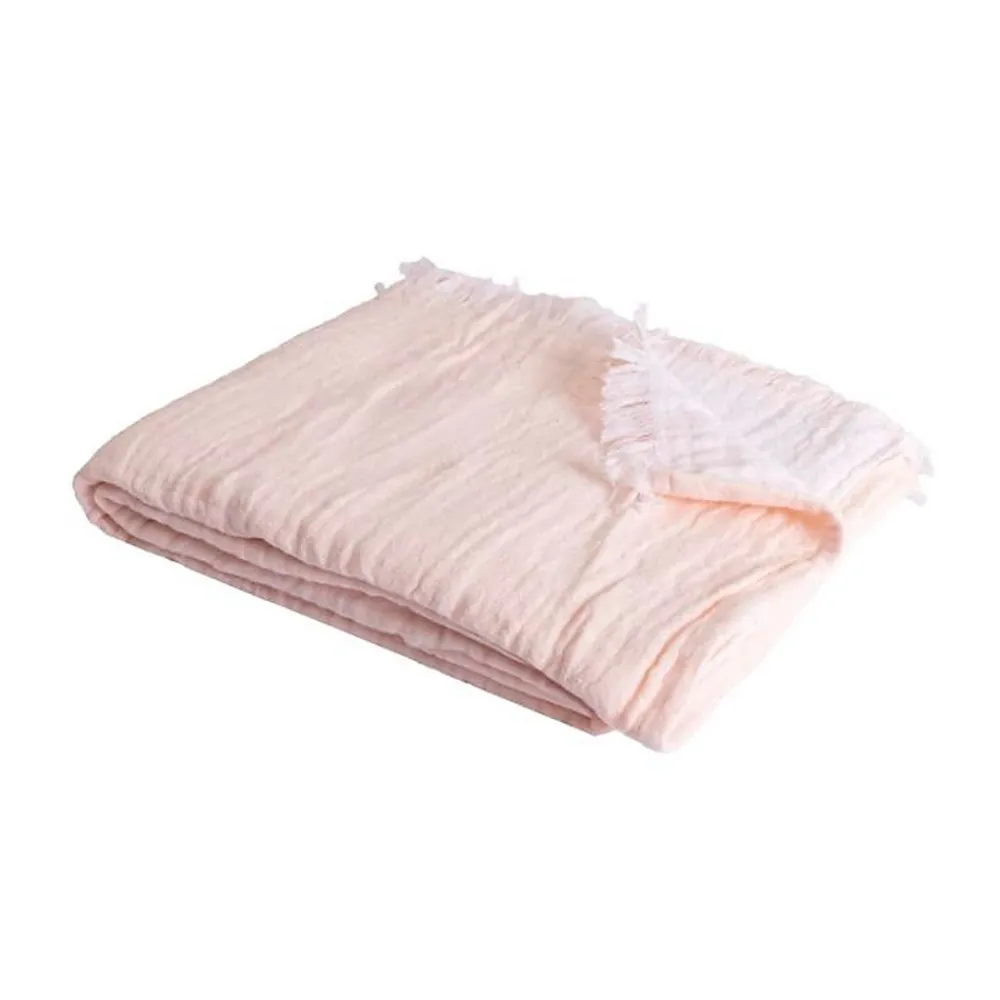 Sacasa Couverture plaid 100% coton rose pâle avec franges 130x170cm BITALD -* Boutis, Couvre-Lit, Édredon