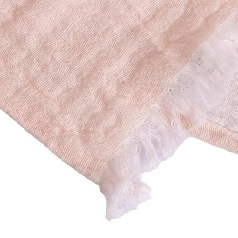 Sacasa Couverture plaid 100% coton rose pâle avec franges 130x170cm BITALD -* Boutis, Couvre-Lit, Édredon