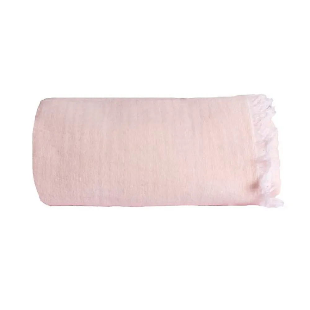 Sacasa Couverture plaid 100% coton rose pâle avec franges 130x170cm BITALD -* Boutis, Couvre-Lit, Édredon
